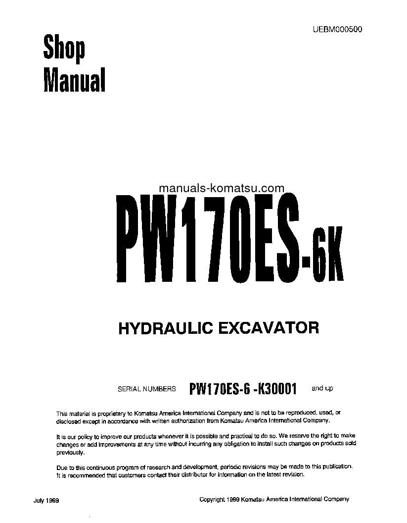 PW170ES-6(GBR)-K S/N K30001-K32000 Shop (repair) manual (English)