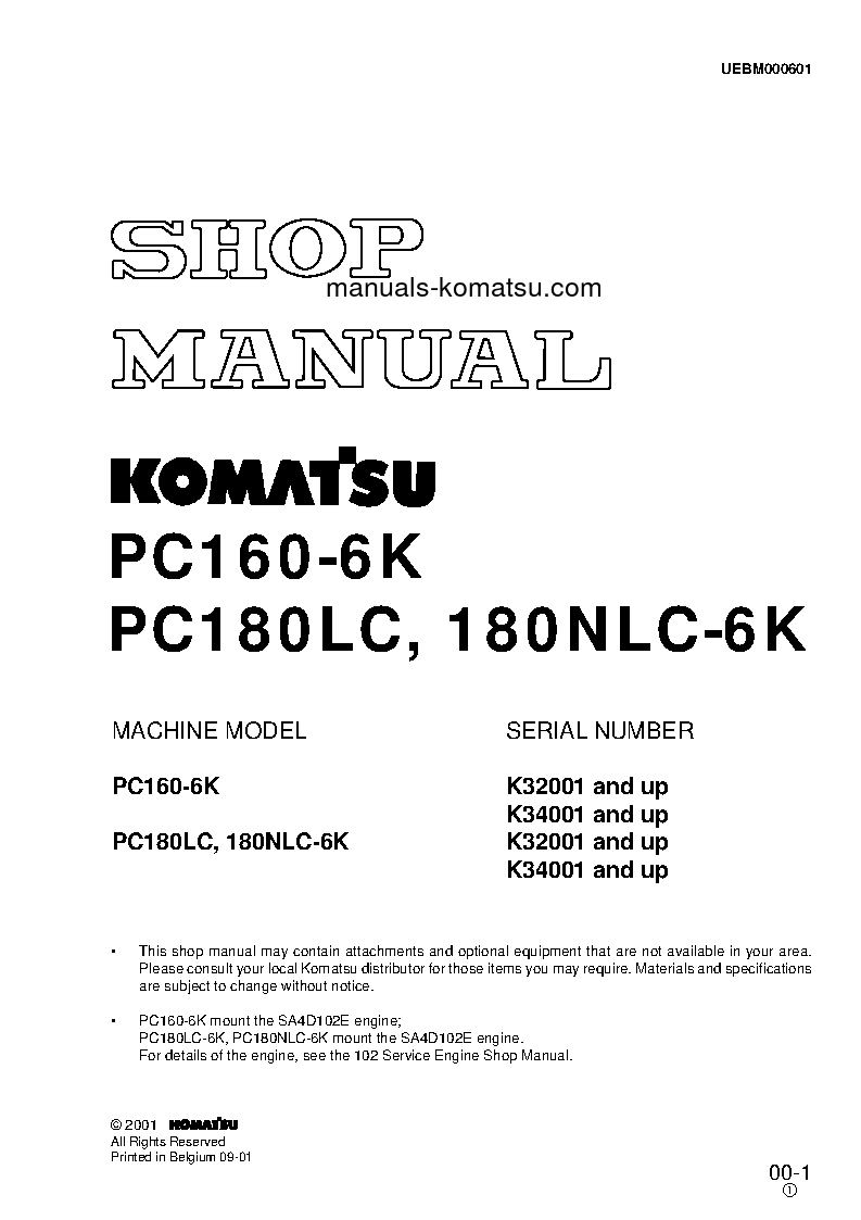 PC180LC-6(GBR)-K S/N K32001-UP Shop (repair) manual (English)
