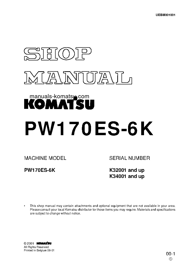 PW170ES-6(GBR)-K S/N K32001-K34000 Shop (repair) manual (English)