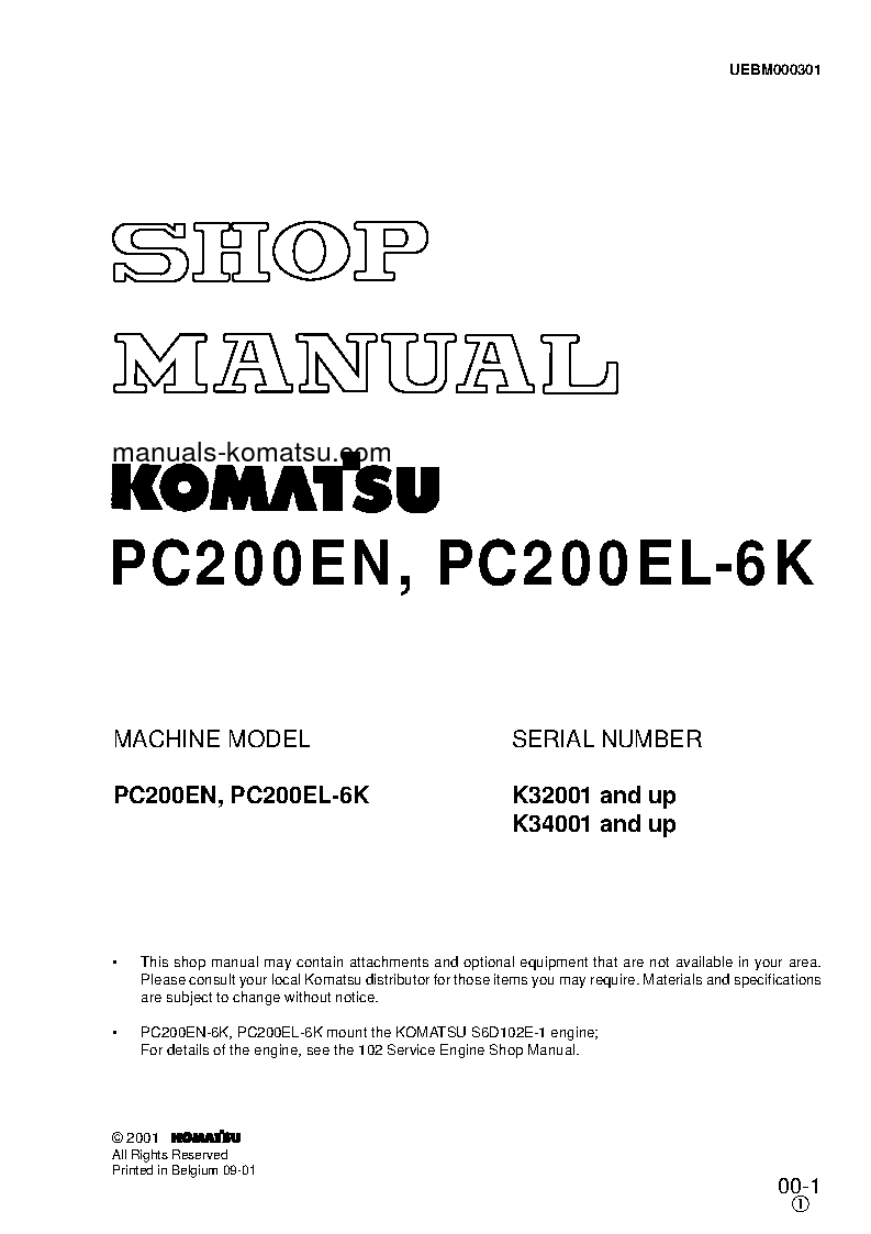 PC200EN-6(GBR)-K S/N K32001-UP Shop (repair) manual (English)