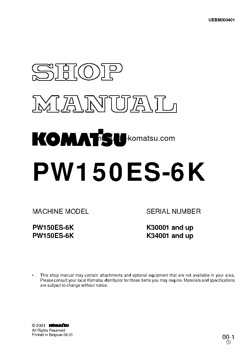 PW150ES-6(GBR)-K S/N K30001-UP Shop (repair) manual (English)