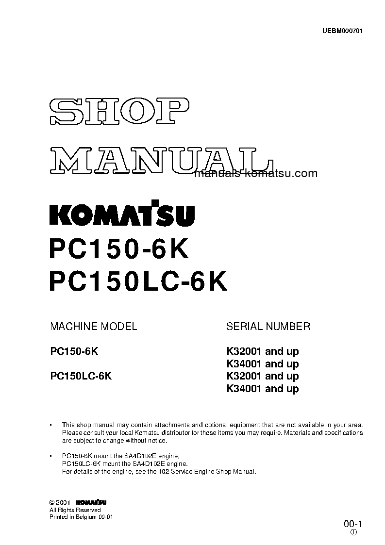 PC150LC-6(GBR)-K S/N K34001-UP Shop (repair) manual (English)
