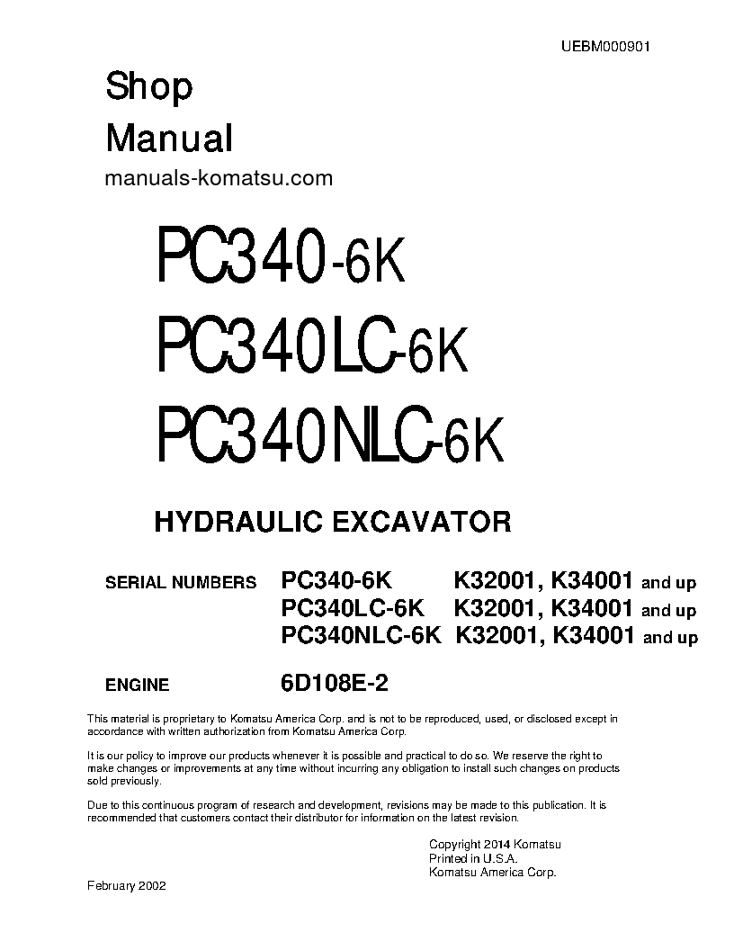PC340LC-6(GBR)-K S/N K34001-UP Shop (repair) manual (English)