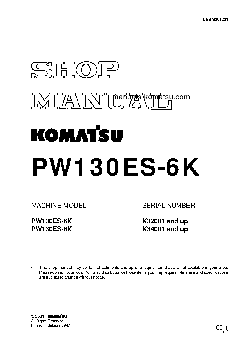 PW130ES-6(GBR)-K S/N K32001-UP Shop (repair) manual (English)