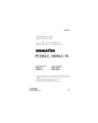 PC290LC-7(GBR)-K S/N 40001-UP Shop (repair) manual (English)