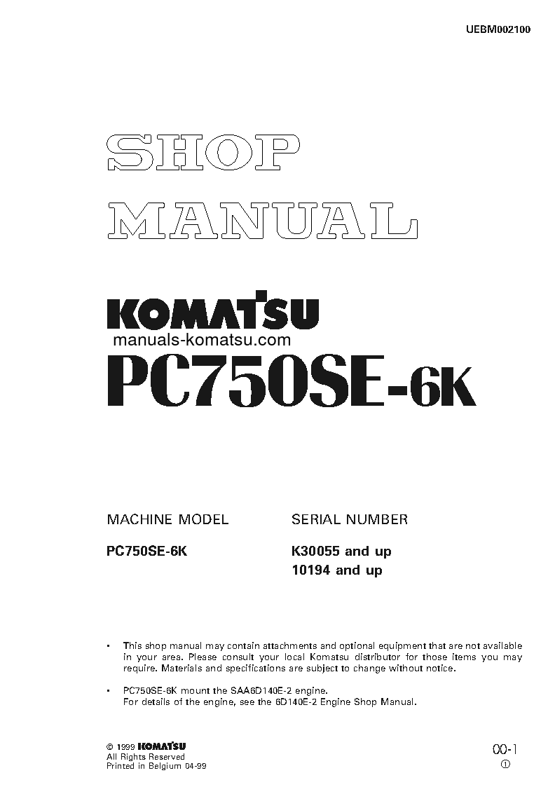 PC750-6(GBR)-AUTO GREASING S/N K30055-UP Shop (repair) manual (English)