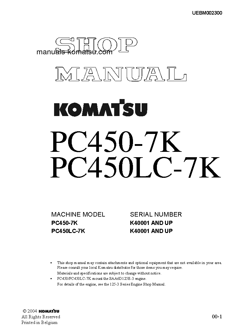 PC450LC-7(GBR)-K S/N K40001-UP Shop (repair) manual (English)