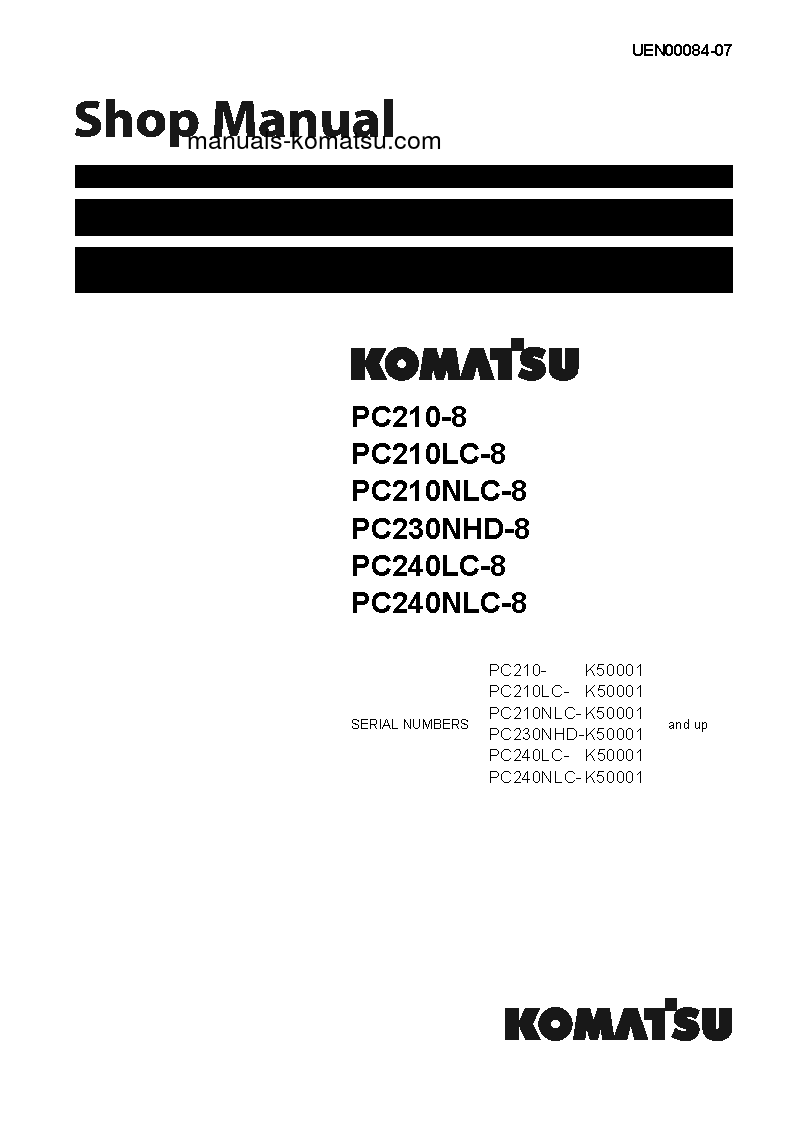 PC230NHD-8(GBR) S/N K50001-UP Shop (repair) manual (English)