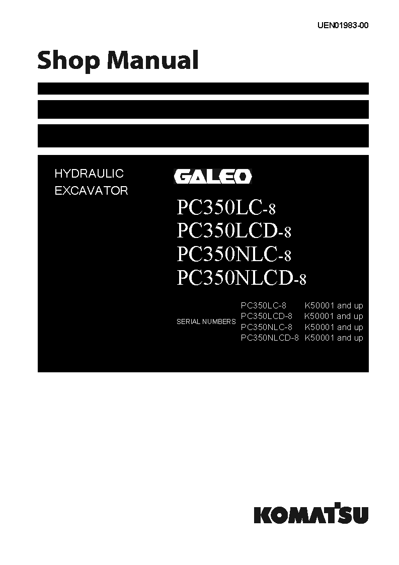 PC350LC-8(GBR) S/N K50001-UP Shop (repair) manual (English)