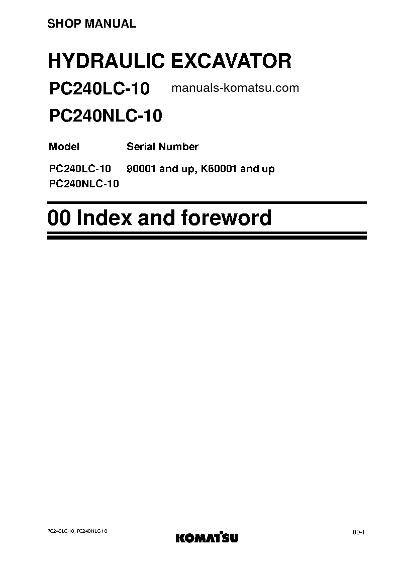 Protected: PC240NLC-10(GBR) S/N K60001-UP Shop (repair) manual (English)
