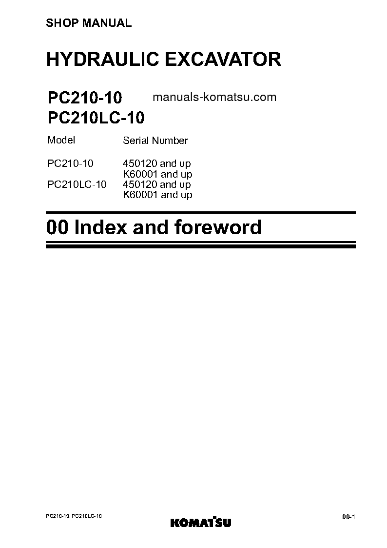 Protected: PC210-10(GBR) S/N 450120-UP Shop (repair) manual (English)