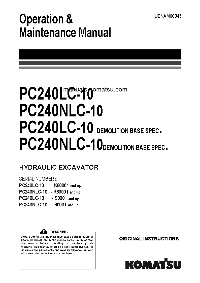 PC240NLC-10(GBR) S/N 90001-UP Operation manual (English)