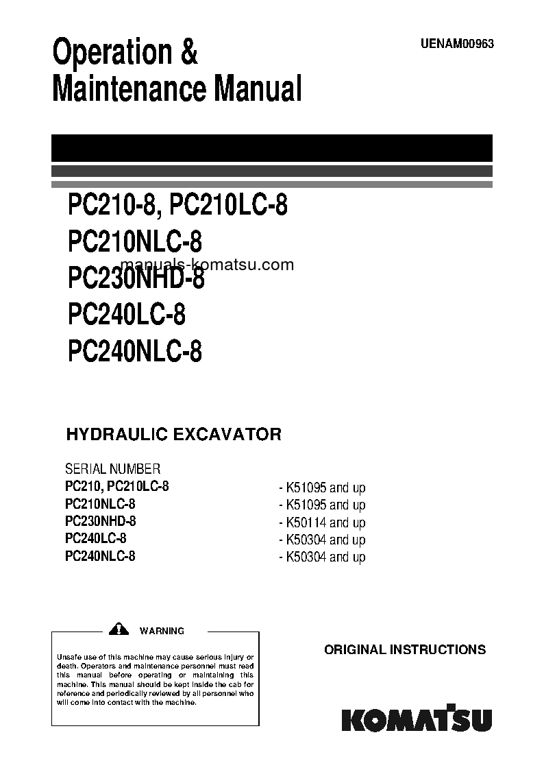 PC210-8(GBR) S/N K51095-UP Operation manual (English)