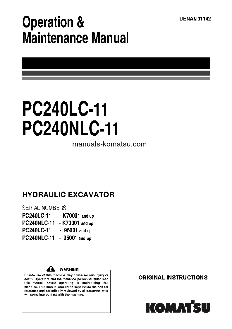 PC240NLC-11(GBR) S/N 95001-UP Operation manual (English)