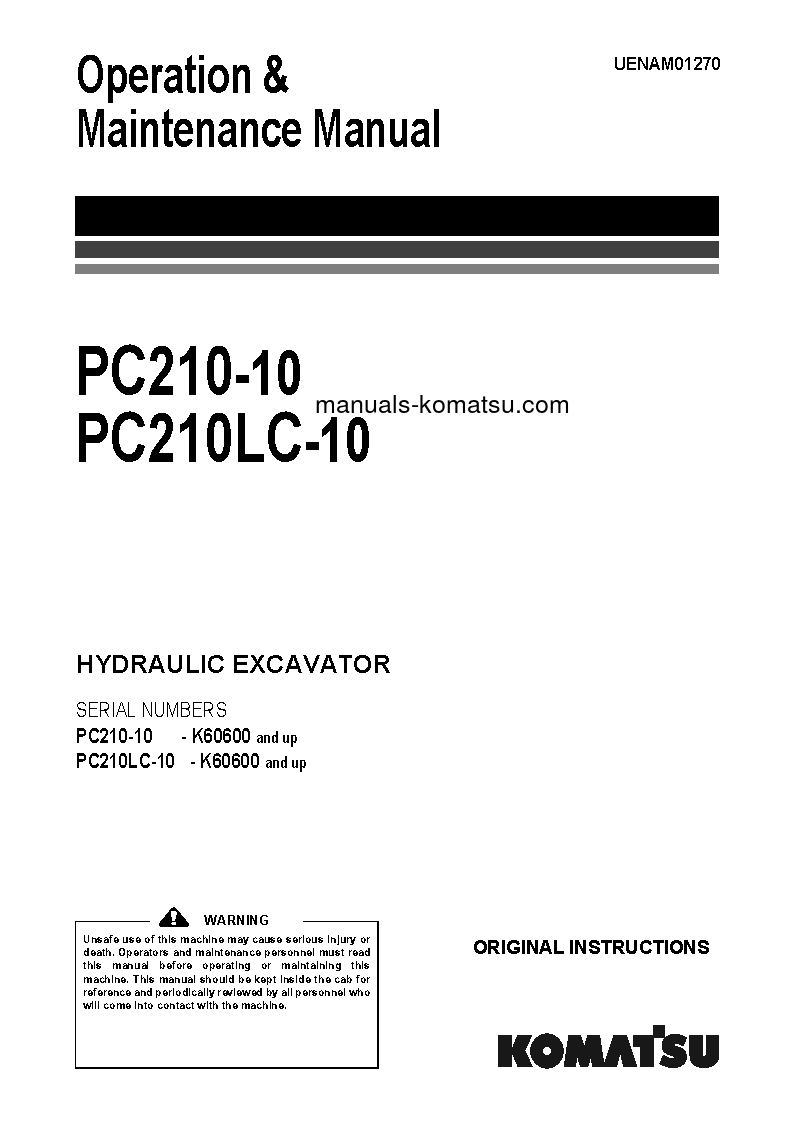 PC210LC-10(GBR) S/N K60600-UP Operation manual (English)