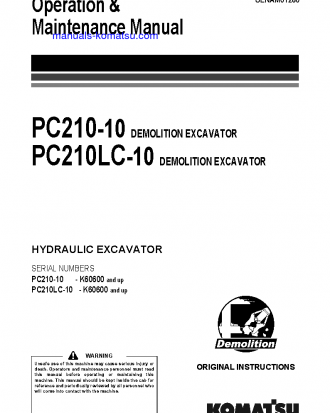 PC210LC-10(GBR)-DEMOLITION S/N K60600-UP Operation manual (English)
