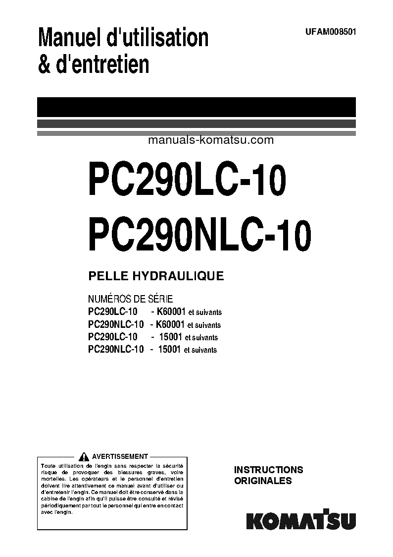 PC290NLC-10(GBR) S/N K60001-UP Operation manual (French)