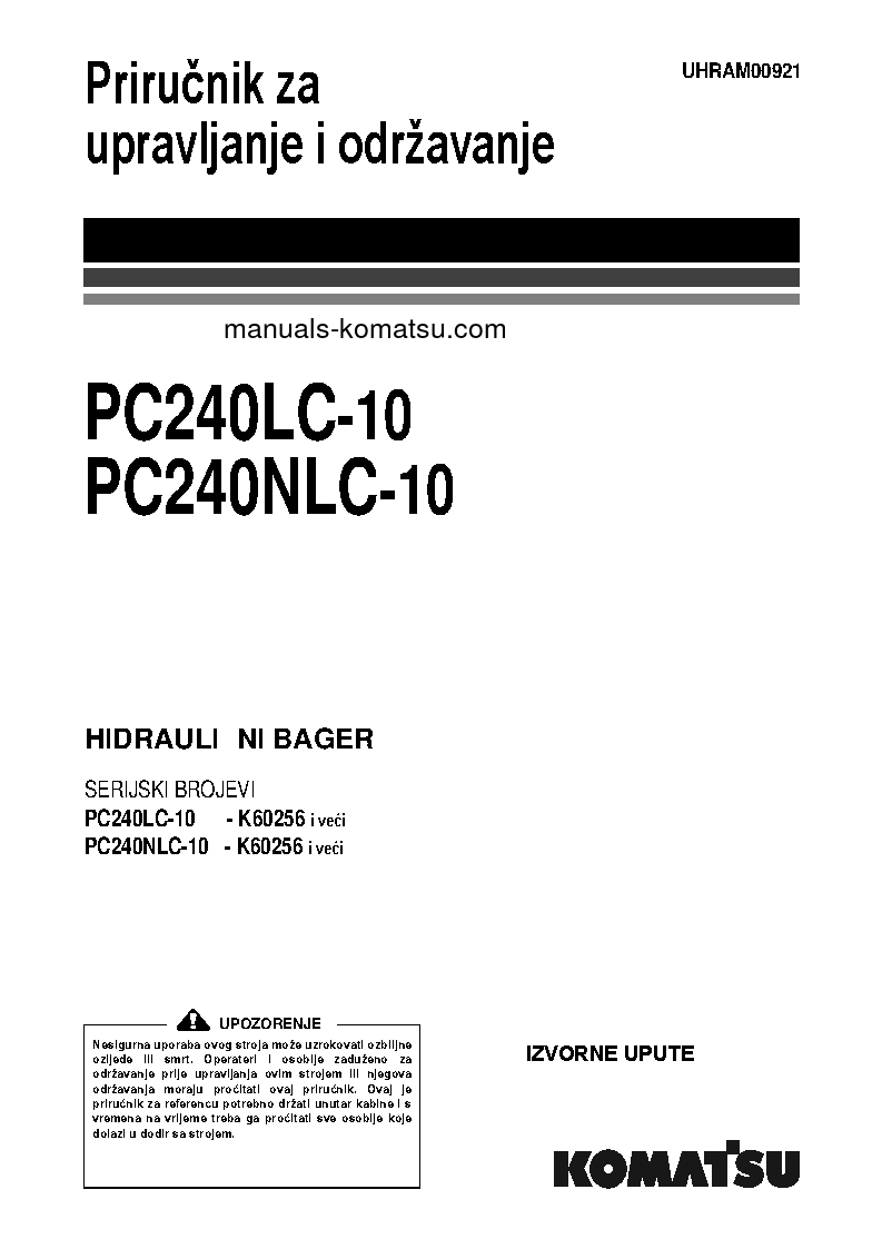 PC240LC-10(GBR) S/N K60256-UP Operation manual (Croatian)
