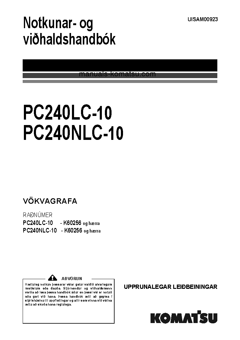 PC240LC-10(GBR) S/N K60256-UP Operation manual (Icelandic)