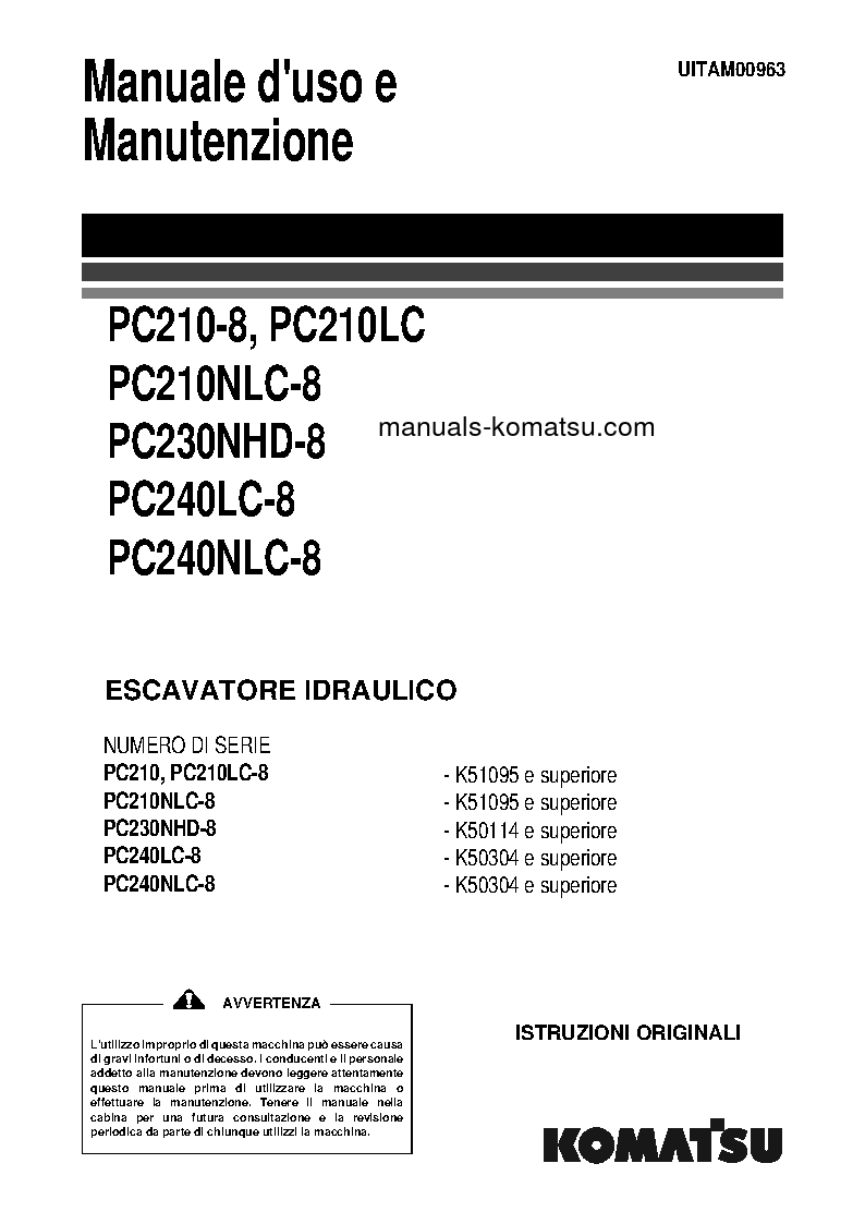 PC230NHD-8(GBR) S/N K50114-UP Operation manual (Italian)
