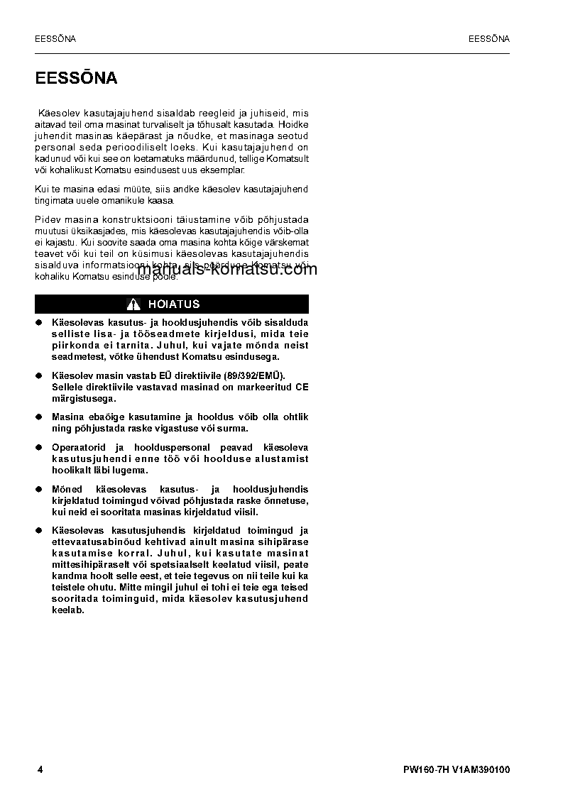 Protected: PW160-7(DEU) S/N H50051-UP Operation manual (Estonian)