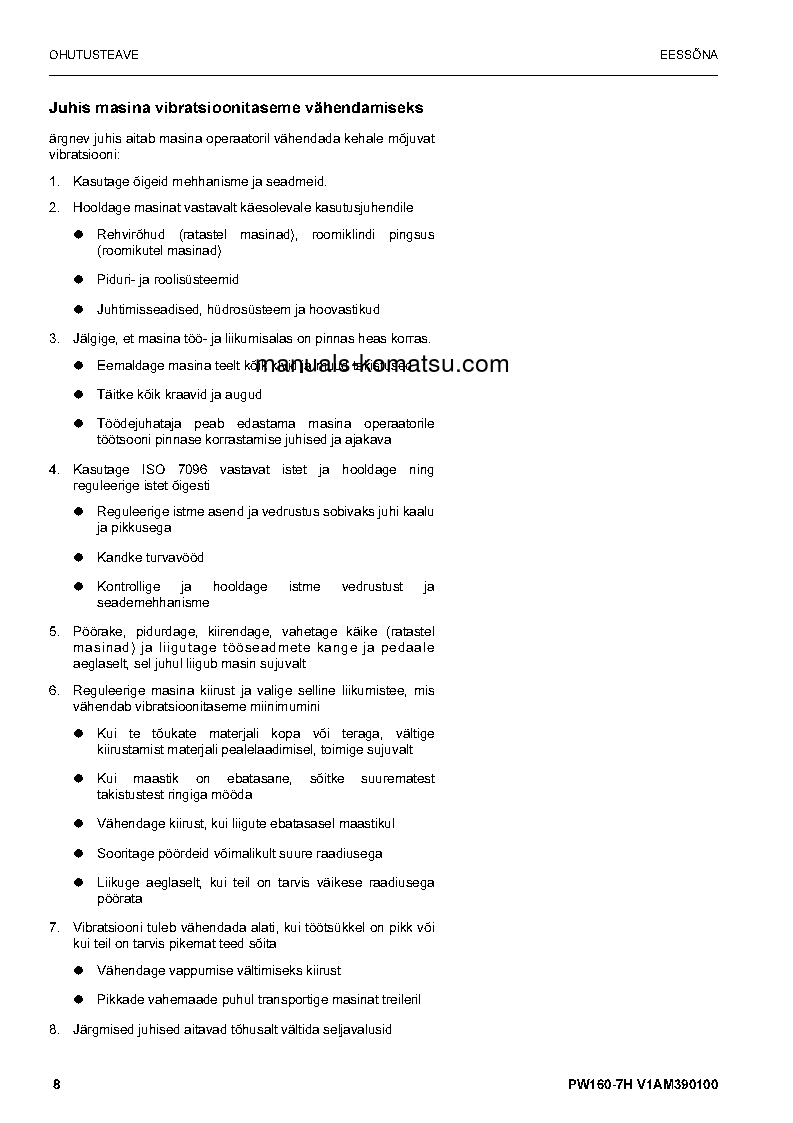 Protected: PW160-7(DEU) S/N H50051-UP Operation manual (Estonian)