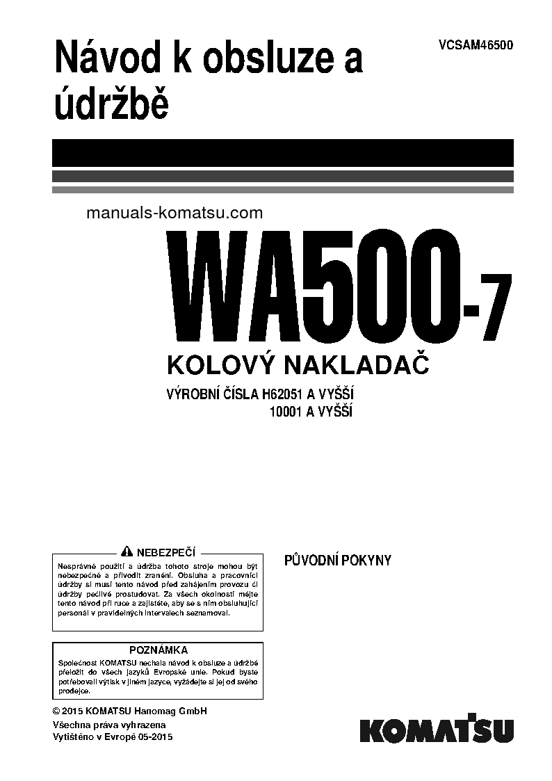 WA500-7(DEU) S/N H62051-AND UP Operation manual (Czech)