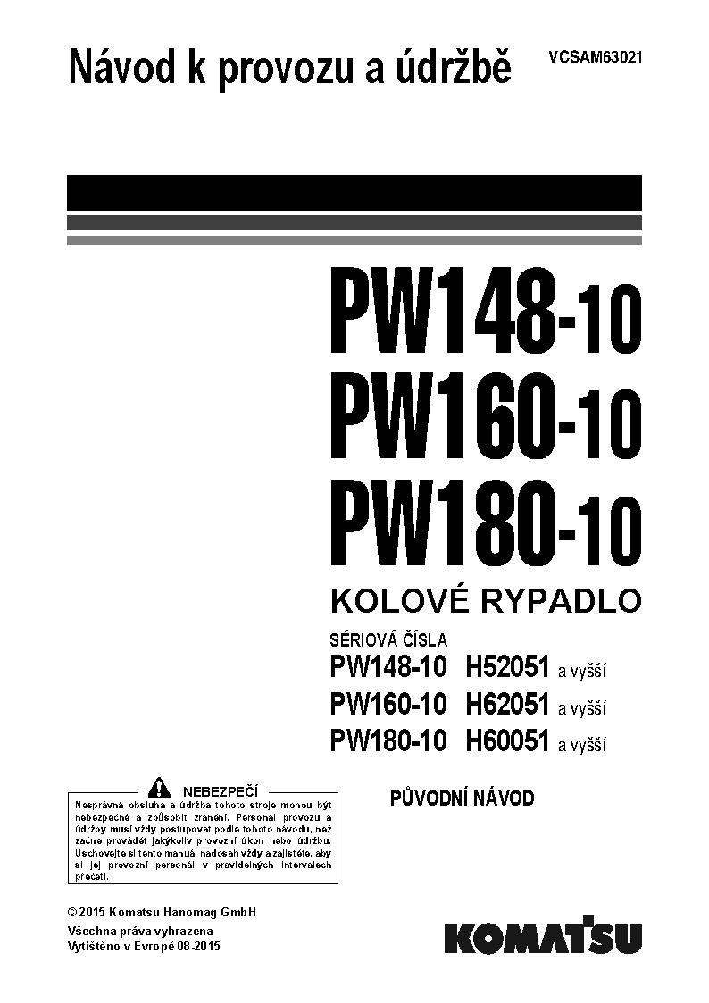 PW148-10(DEU) S/N H52051-UP Operation manual (Czech)
