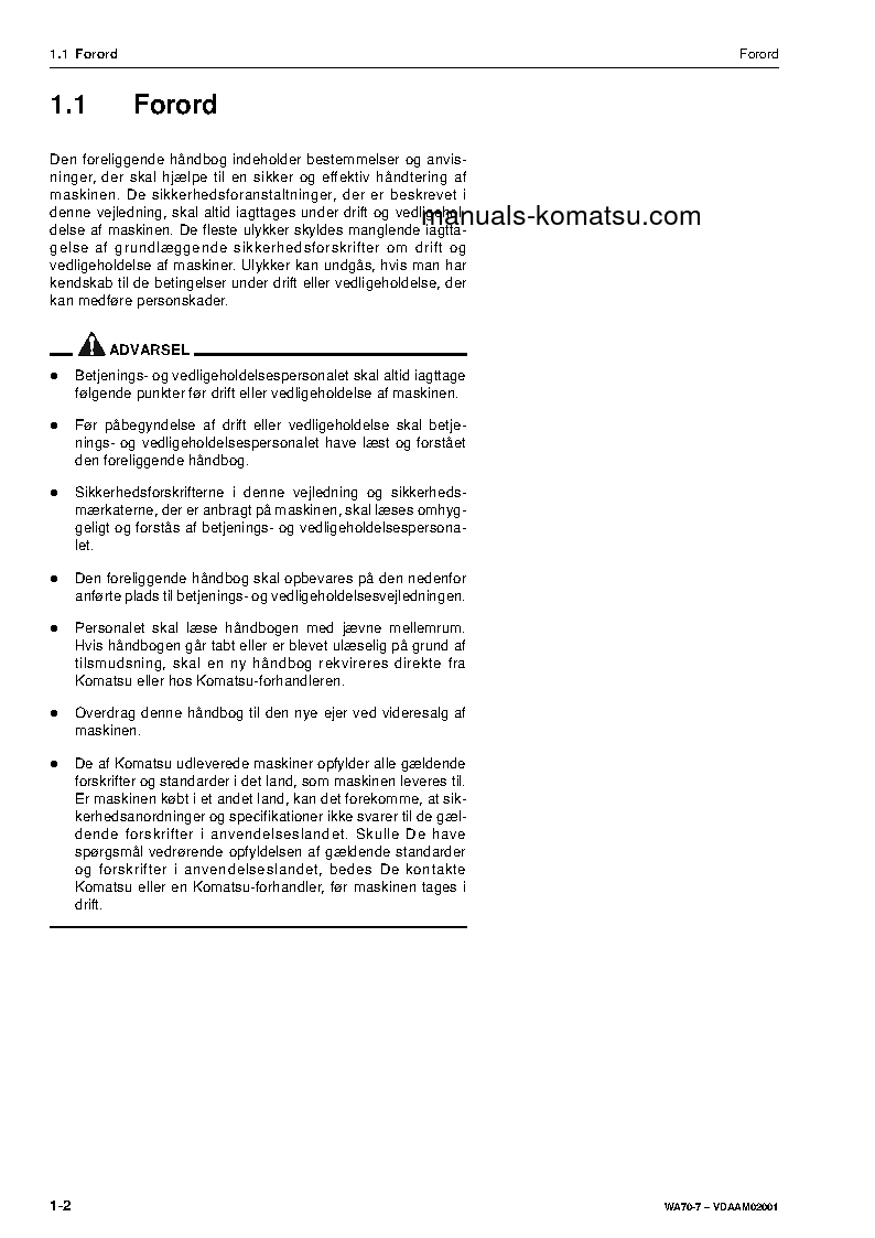 Protected: WA70-7(DEU) S/N H62051-UP Operation manual (Danish)