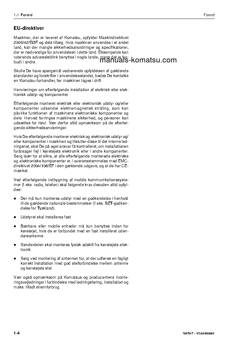 Protected: WA70-7(DEU) S/N H62051-UP Operation manual (Danish)