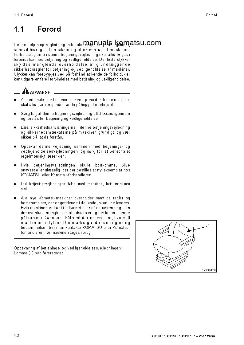 Protected: PW180-10(DEU) S/N H60051-UP Operation manual (Danish)