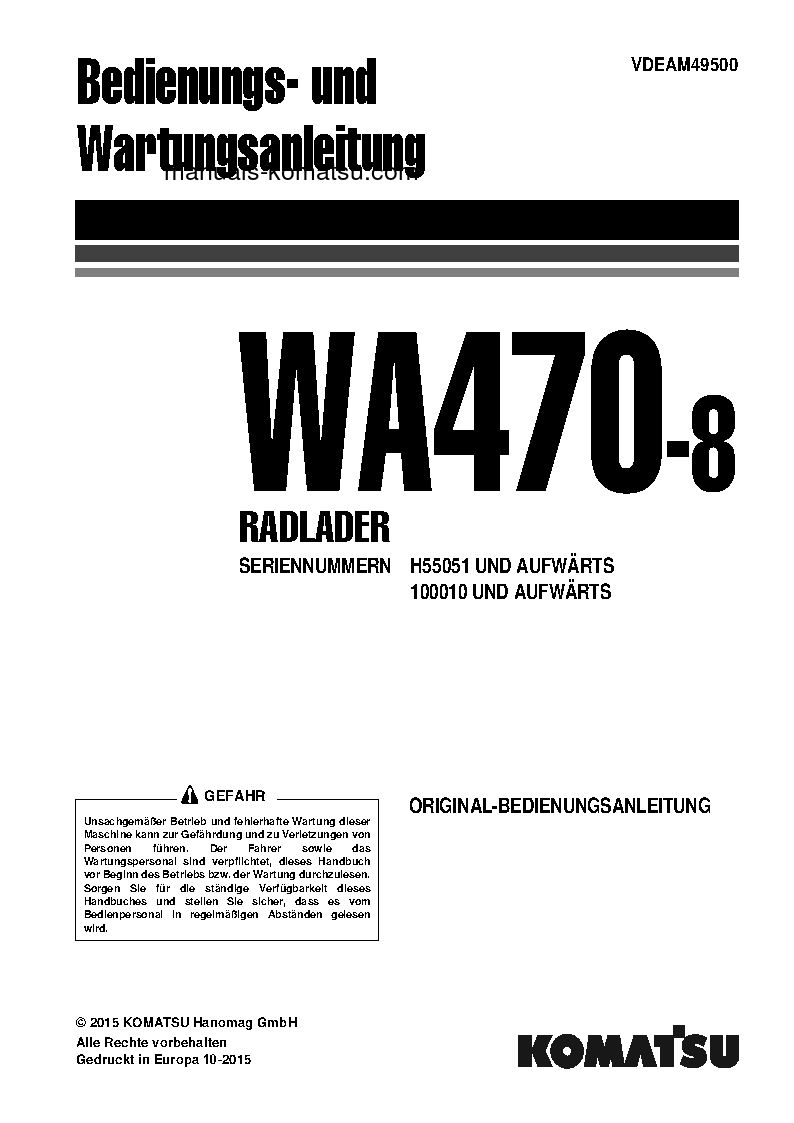 WA470-8(DEU) S/N 100010-UP Operation manual (German)