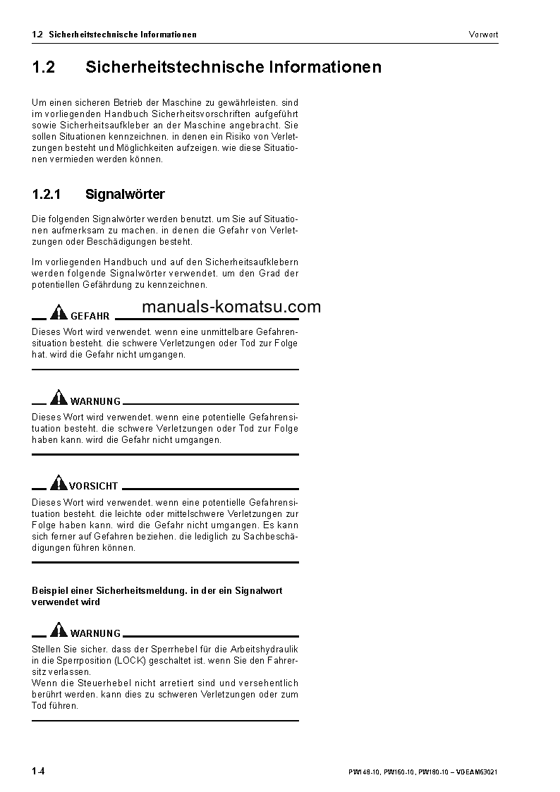 Protected: PW160-10(DEU) S/N H62051-UP Operation manual (German)