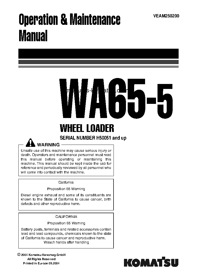 WA65-5(DEU)-WA S/N H50051-UP Operation manual (English)