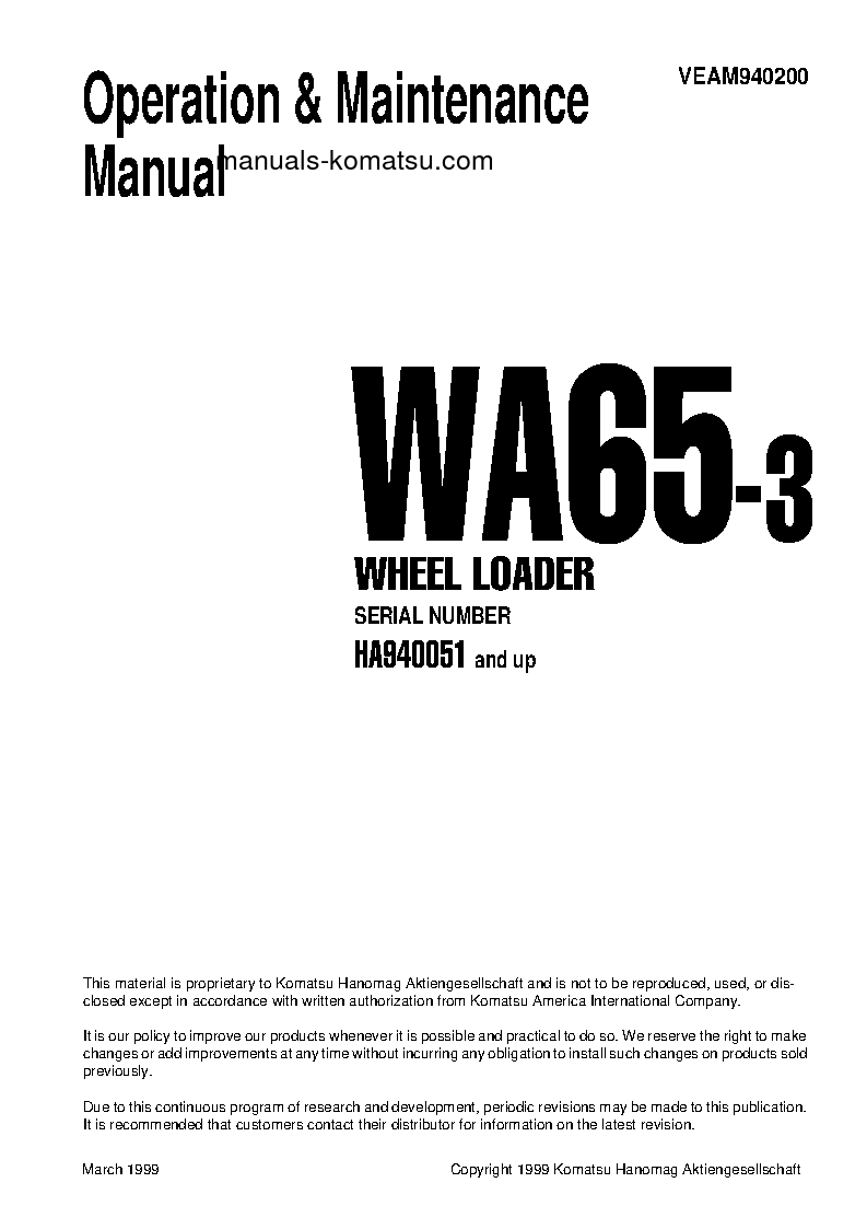 Protected: WA65-3(DEU) S/N HA940051-HA940170 Operation manual (English)