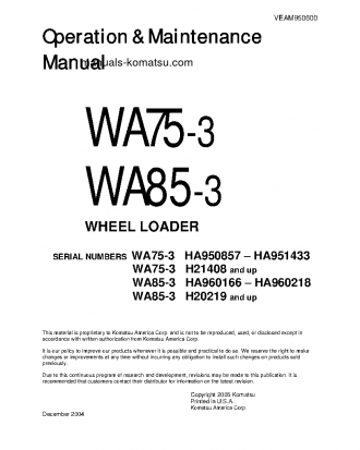 WA75-3(DEU) S/N H21408-UP Operation manual (English)