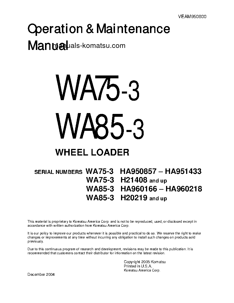 WA75-3(DEU) S/N HA950857-HA951433 Operation manual (English)