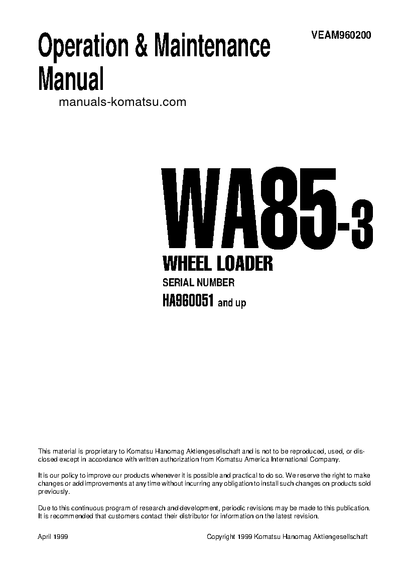 Protected: WA85-3(DEU) S/N HA960051-HA960129 Operation manual (English)