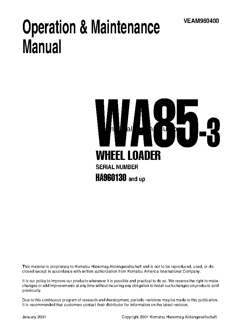 WA85-3(DEU) S/N HA960130-HA960165 Operation manual (English)