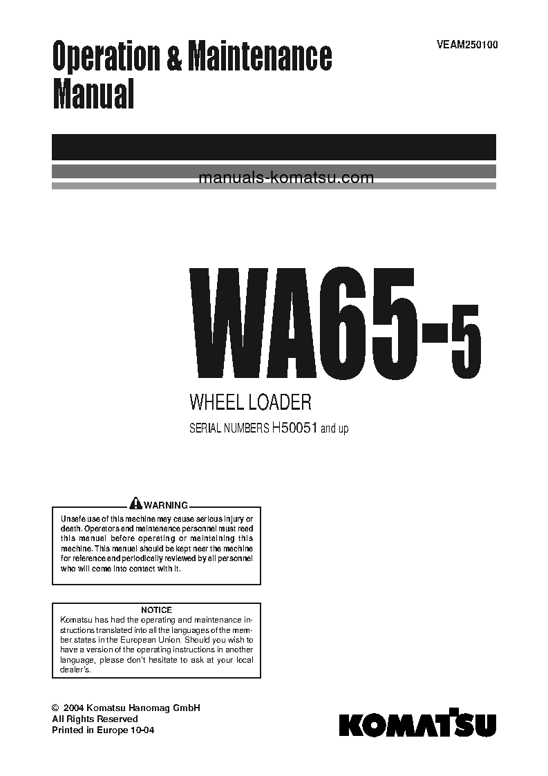 WA65-5(DEU) S/N H50051-UP Operation manual (English)