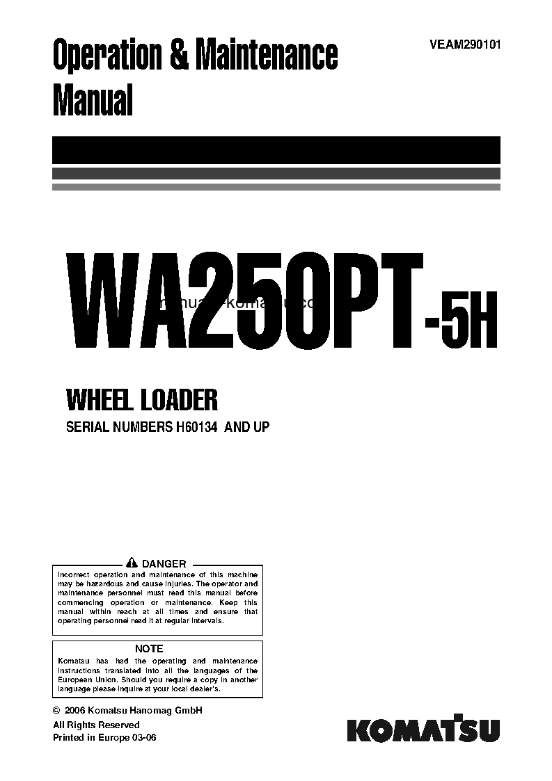 WA250PT-5(DEU)-H S/N H60134-UP Operation manual (English)