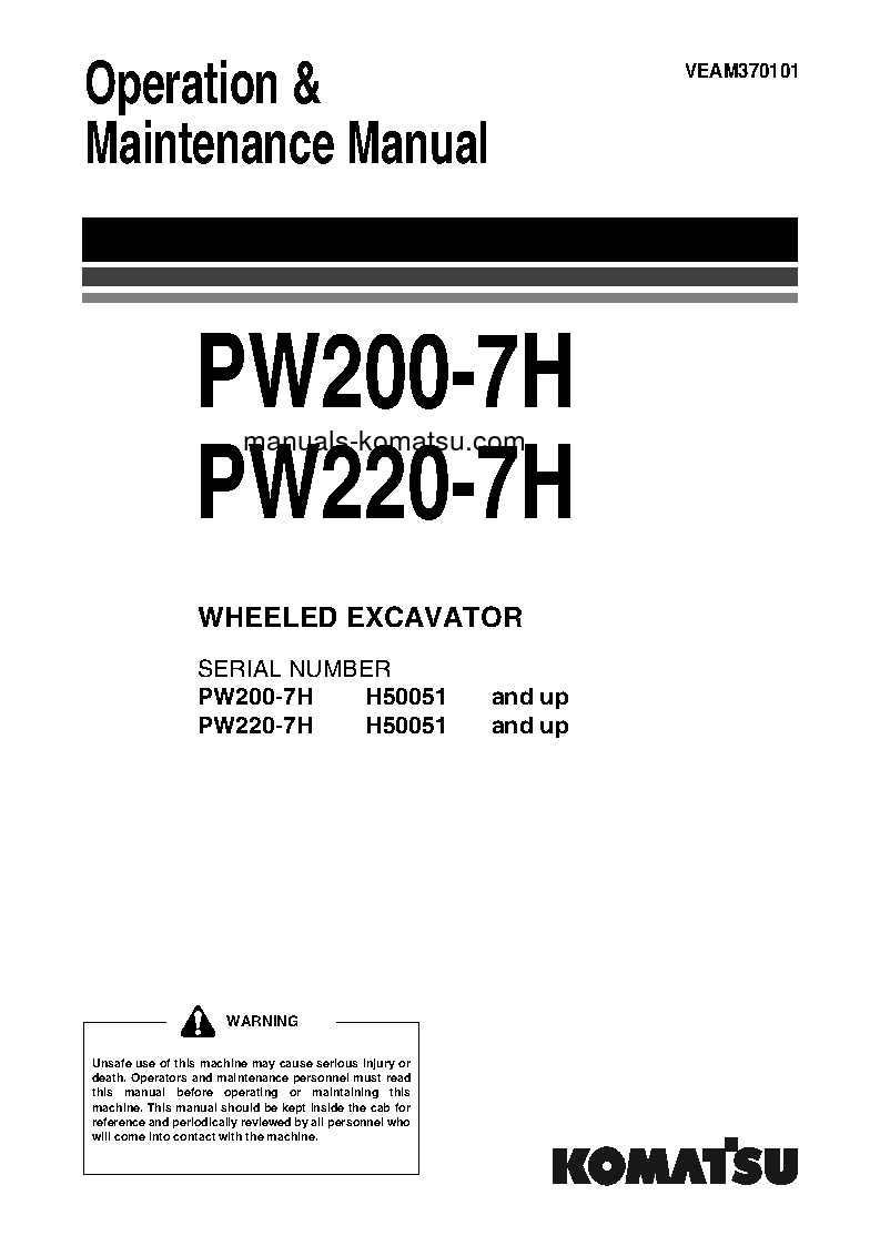 PW200-7(DEU) S/N H50051-UP Operation manual (English)
