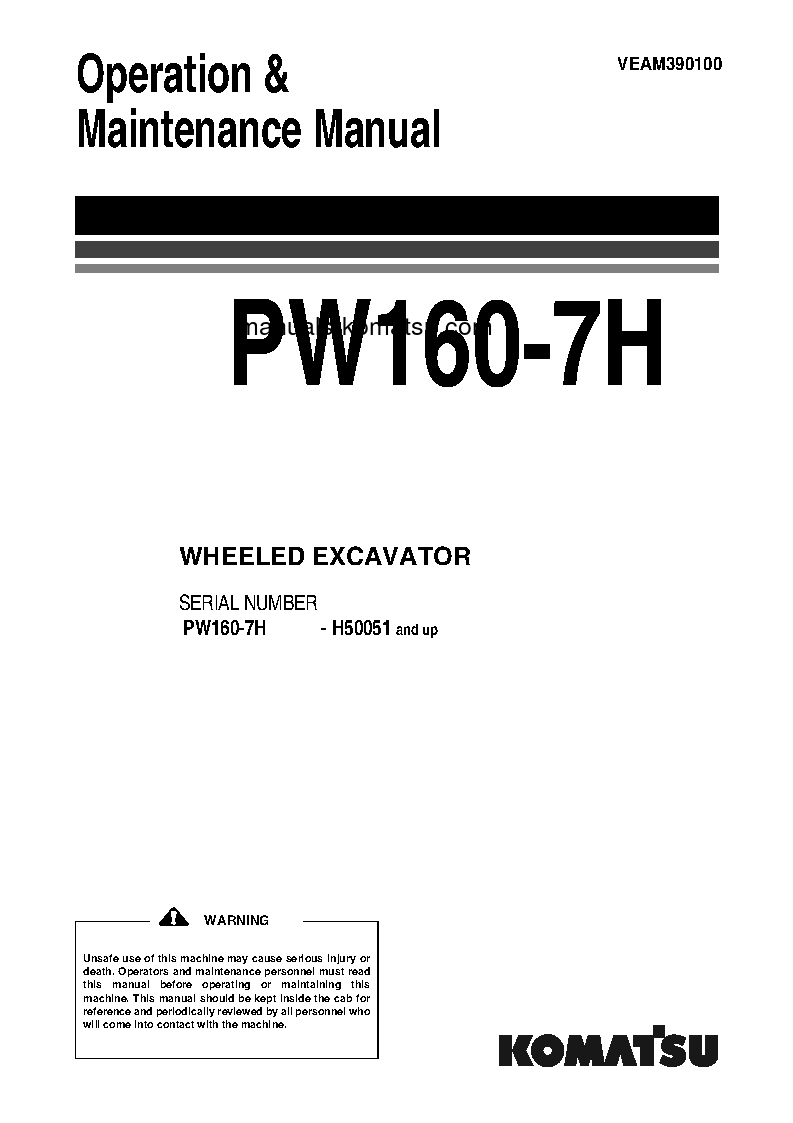 PW160-7(DEU) S/N H50051-UP Operation manual (English)