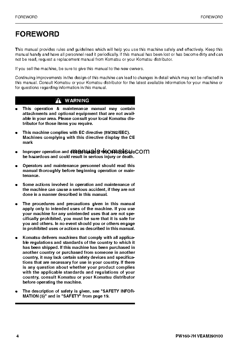 Protected: PW160-7(DEU) S/N H50051-UP Operation manual (English)