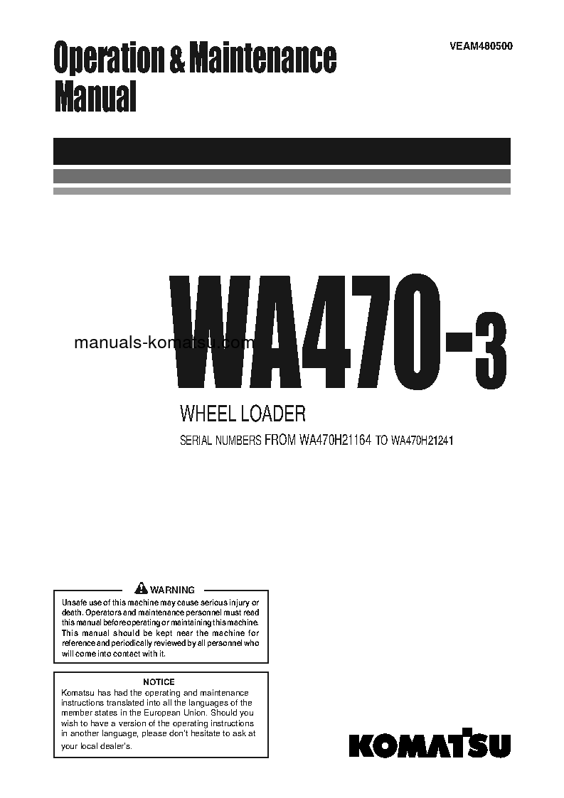 WA470-3(DEU)-H S/N H21164-H21241 Operation manual (English)