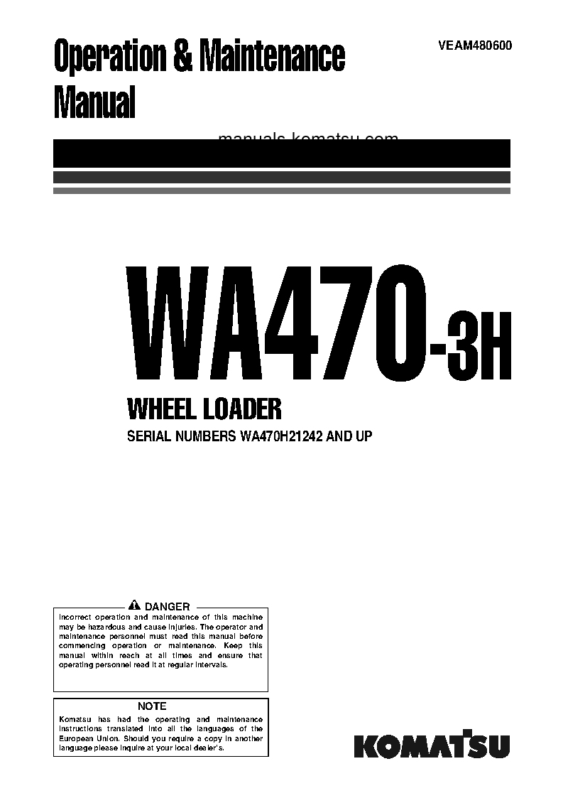 WA470-3(DEU)-H S/N H21242-UP Operation manual (English)