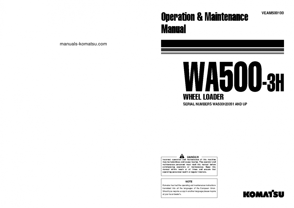 WA500-3(DEU) S/N WA500H20051-WA500H20312 Operation manual (English)