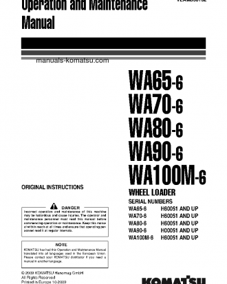 WA90-6(DEU) S/N H00051-UP Operation manual (English)