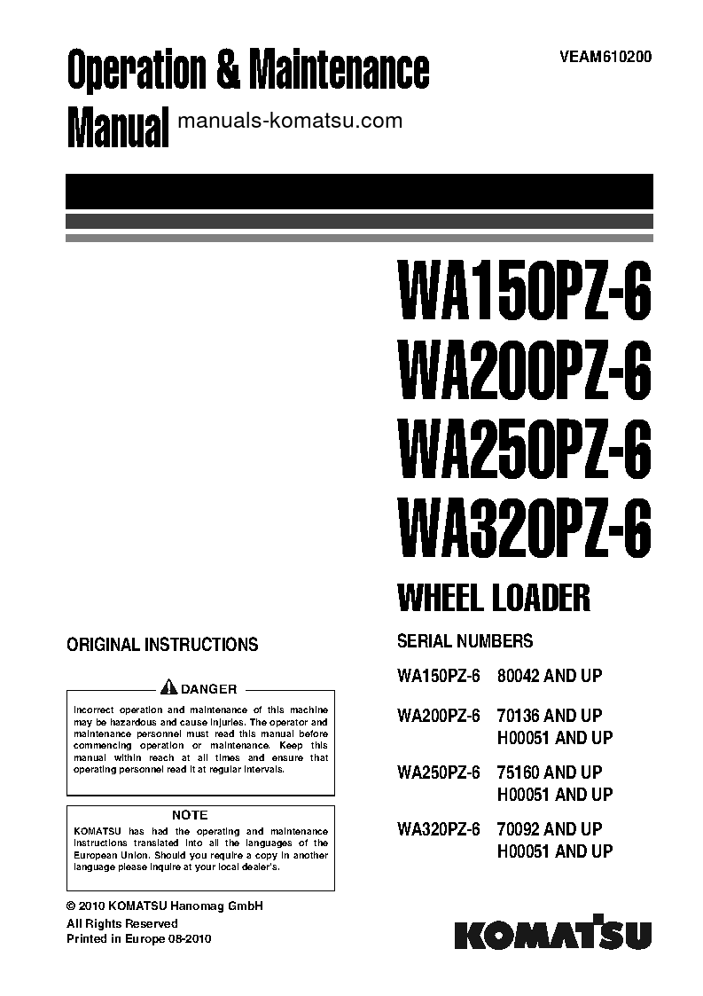 WA200PZ-6(DEU) S/N H00051-UP Operation manual (English)
