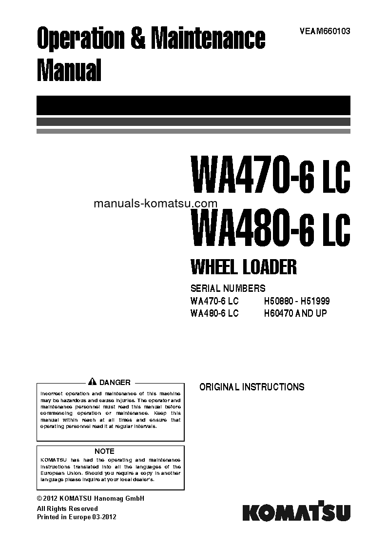 WA480-6(DEU)-LC S/N H60470-UP Operation manual (English)